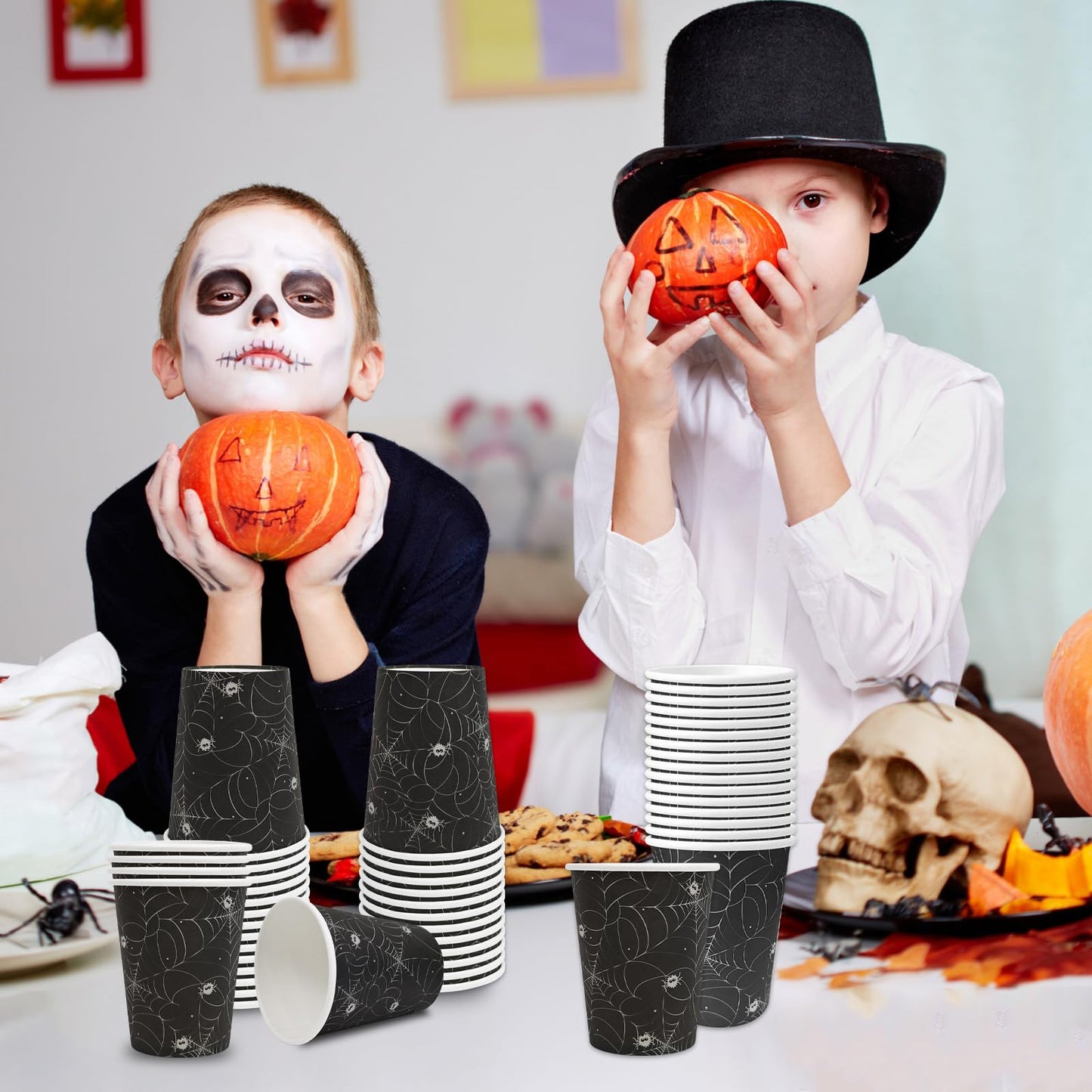 YQUQWN 50 PCS Halloween Spider Paper Cups, 9 oz Disposable Party Cups for Trick or Treat Activity Party Supplies for Kids Adults, Halloween Tableware for Drinks, Snacks Decor