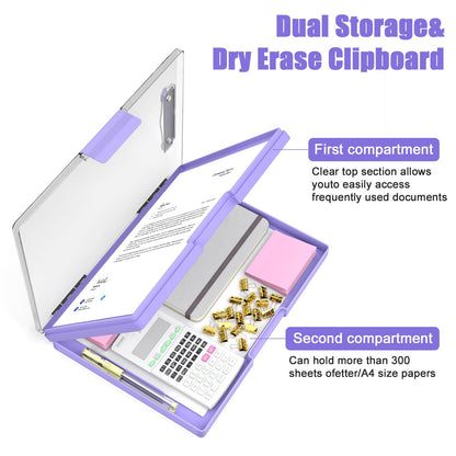 Hongri Clipboard with Storage, Purple 8.5 x 11 Folder Nursing Side Opening, Heavy Duty with Dual Compartment, Smooth Writing for Teachers, Classroom, Size 13.3 x 9.4 x 1.5 in, Office & School Supplies