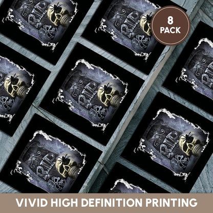 3dRose CST_28314_4 Grave Marker and Skull Halloween Skull Design-Ceramic Tile Coasters, Set of 8