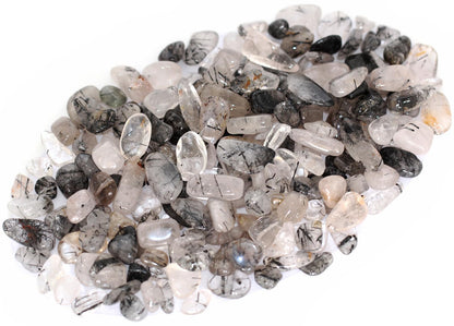 ZenQ 1 lb Black Rutilated Quartz Tumbled Stone Chips Crushed Natural Crystal Quartz Pieces