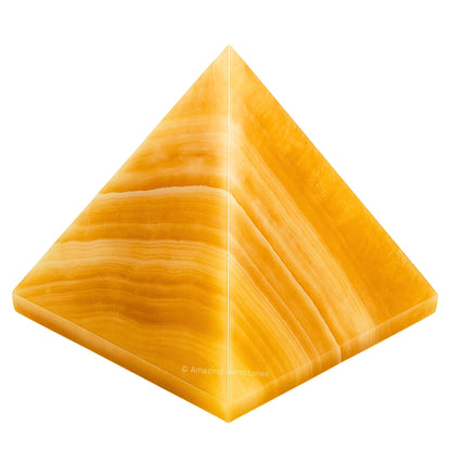 Yellow Calcite Pyramid Crystal Healing Stones - 1" Great Pyramid Figurine of Natural Stone Pyramid for Meditation, Reiki, Chakra Balancing and Crystal Pyramids Grid