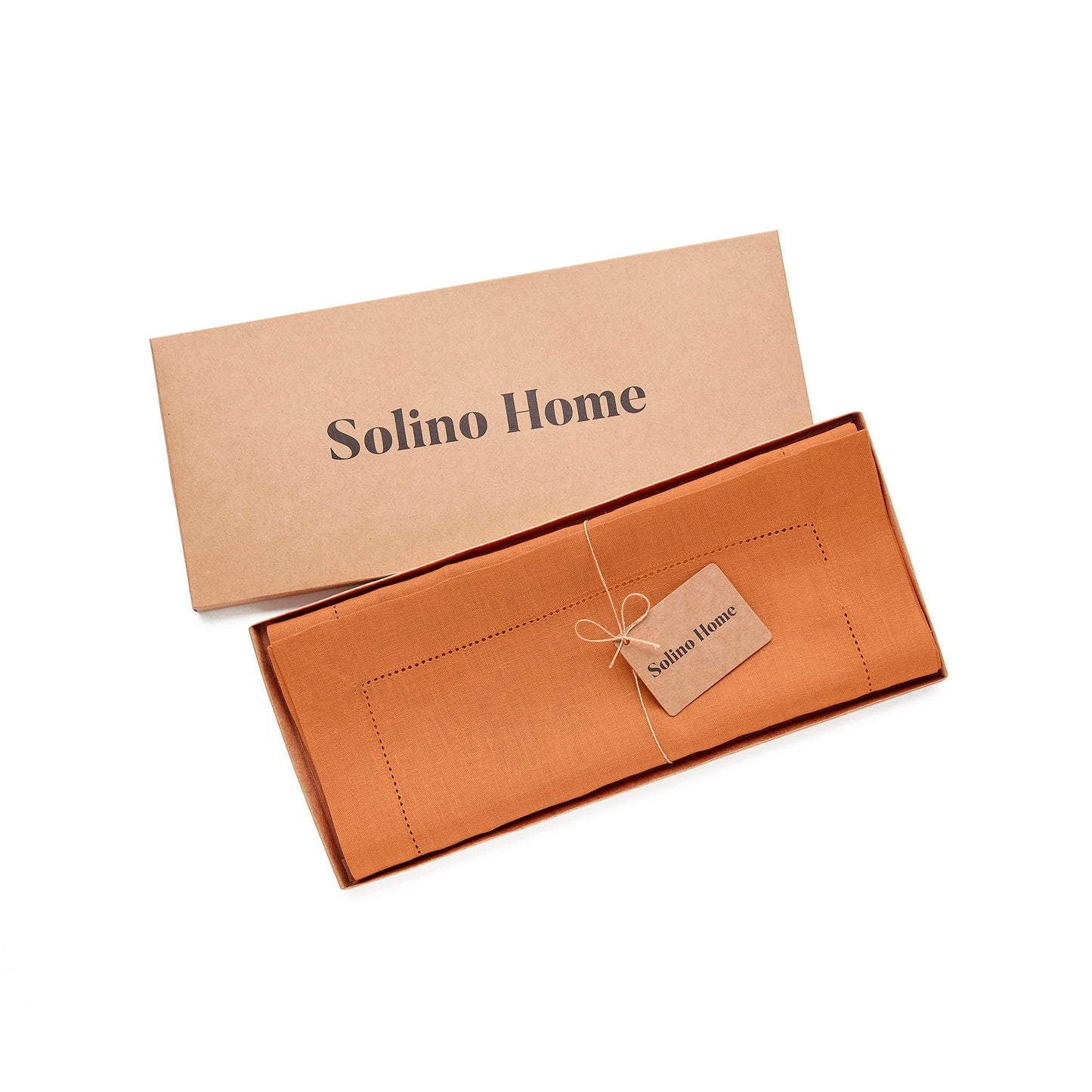 Solino Home Linen Pumpkin Table Runner 90 Inches Long - 100% Pure Linen Hemstitch 14 x 90 Inch Table Runner for Dining - Classic Hemstitch