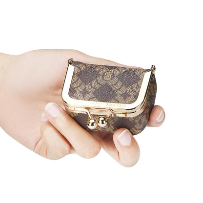 Royal Bagger Genuine Cow Leather Mini Jewelry Box Women's Coin Purse Solid Color Kiss Lock Change Pouch Casual Style Small Storage Bag for Women 1894 (Dark Blue 6894)