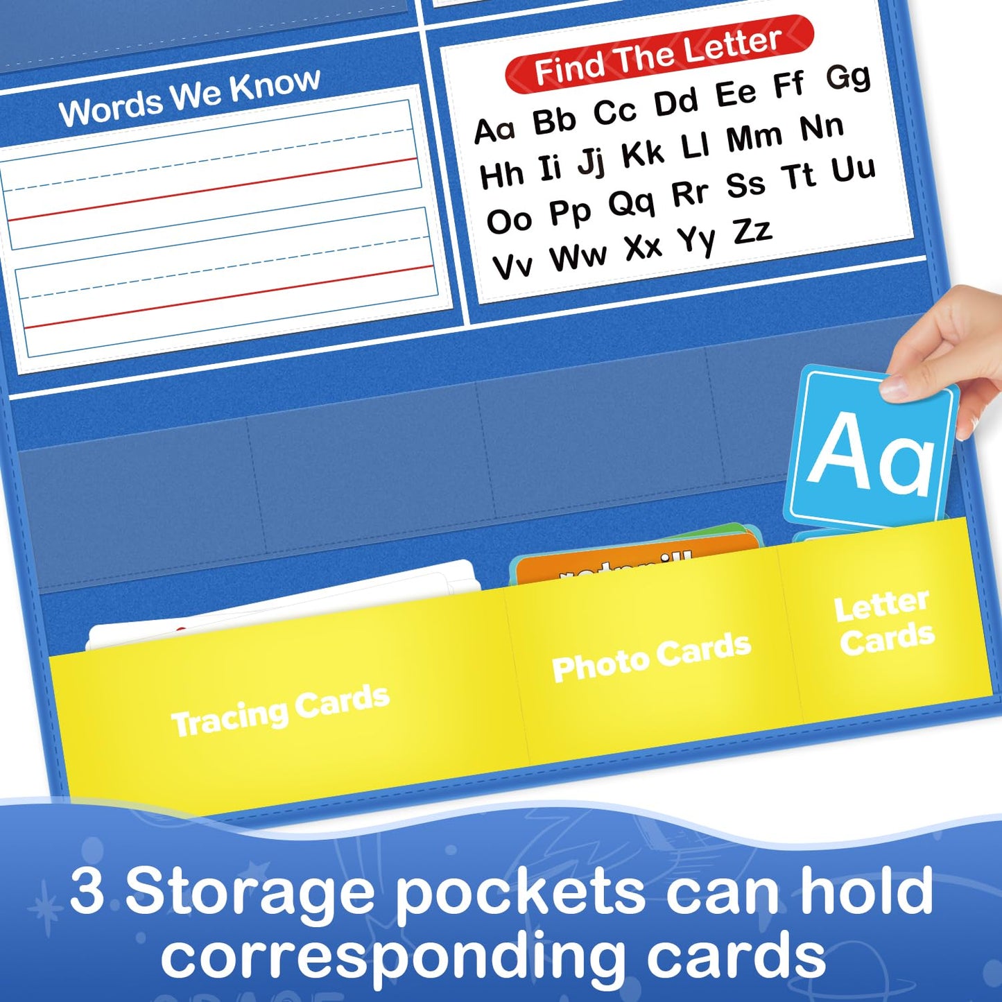 Torlam Alphabet Learning Pocket Chart Alphabet Wall Chart ABC Flash Cards Learning Games, Handwriting Practice Letter Tracing for Kids Homeschool Preschool Kindergarten Learning Activities Must Haves