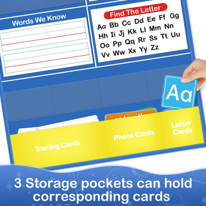 Torlam Alphabet Learning Pocket Chart Alphabet Wall Chart ABC Flash Cards Learning Games, Handwriting Practice Letter Tracing for Kids Homeschool Preschool Kindergarten Learning Activities Must Haves