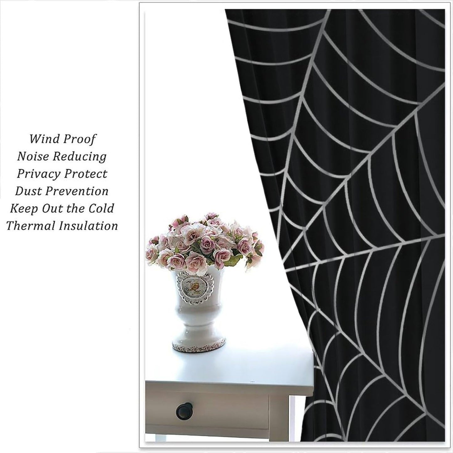 Yearn Jear Super Hero Spider Web Boys Black Window Curtains for Kids Baby Room Bedroom Home Office Decor Decorations 42 x 45 Inch Decor