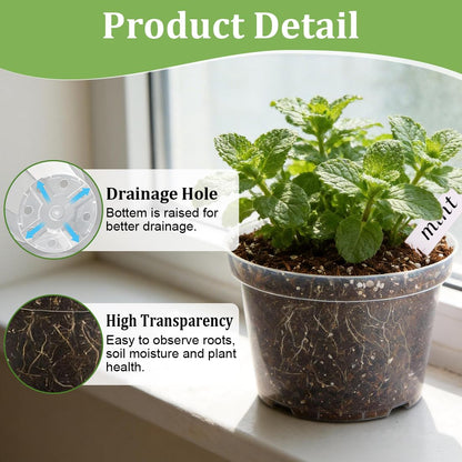 RooTrimmer 15 Pack 8/6/4 Inch Clear Nursery Pots with Drainage Hole, Transparent Plastic Plant pots, Sturdy Planting Starter Pots for Seedlings Herbs Flowers Vegetable (Clear-15P)