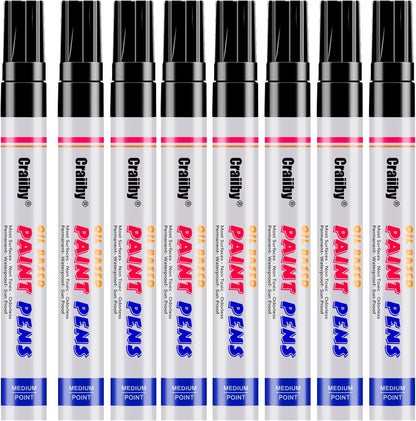 Black Paint Markers, 8 Pack Oil-Based Waterproof Quick Dry Permanent Paint Pen Set for Rocks Painting, Wood, Fabric, Plastic, Canvas, Glass, Mugs, Metal, Tire, Stone, DIY Craft