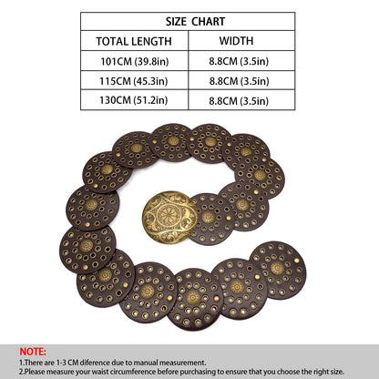 WULIQIUQIU Wide Disc Belt for Women Boho Concho Leather Belts Vintage Western Waist Belt 101CM Coffee
