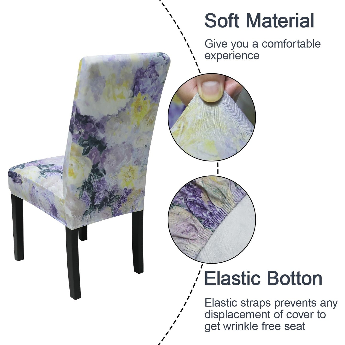 JQinHome Pattern Chair Covers for Dining Room Set of 4, High Stretch Removable Washable Parsons Chair Slipcover for Home Party Hotel Wedding Ceremony (Light Purple Flowers,4PCS)