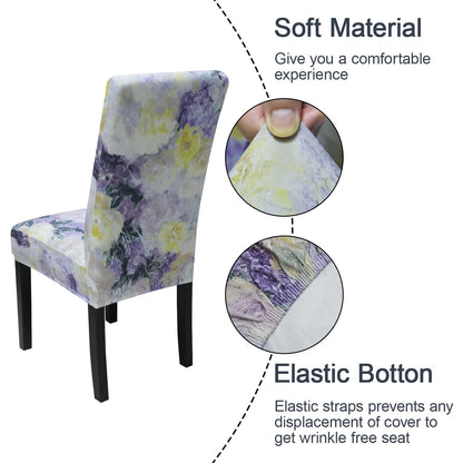 JQinHome Pattern Chair Covers for Dining Room Set of 4, High Stretch Removable Washable Parsons Chair Slipcover for Home Party Hotel Wedding Ceremony (Light Purple Flowers,4PCS)