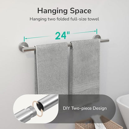 USHOWER Brushed Nickel Towel Bar, 24-Inch Towel Rack for Bathroom Wall Mounted, Thicken SUS304 Stainless Steel Towel Rod Modern Home Decor (Total Length 26-Inch)