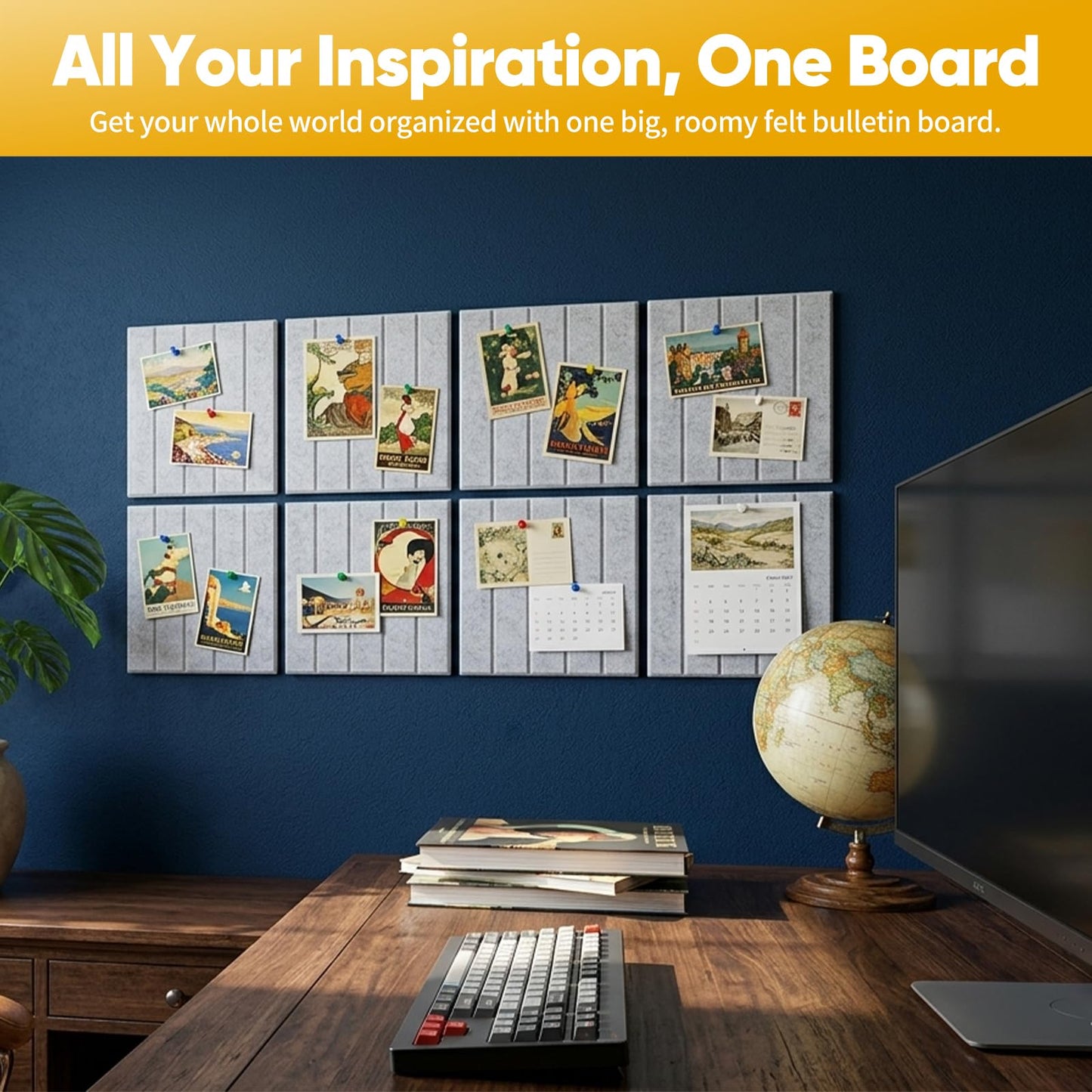 Corodo Large Cork Board Alternative - 48" x 48" Felt Bulletin Board with Pushpins & Adhesive Tabs, 16 Pack Tac Boards Tiles for Office Classroom Wall Decor, Wall Protector for Dart Board - Light Gray