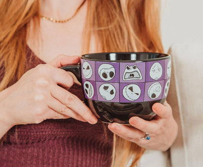 Nightmare Before Christmas Disney The Jack Expressions Ceramic Soup Mug | Bowl For Ice Cream, Cereal, Oatmeal | Large Coffee Cup For Espresso, Caffeine | Home & Kitchen Essentials | Holds 24 Ounces