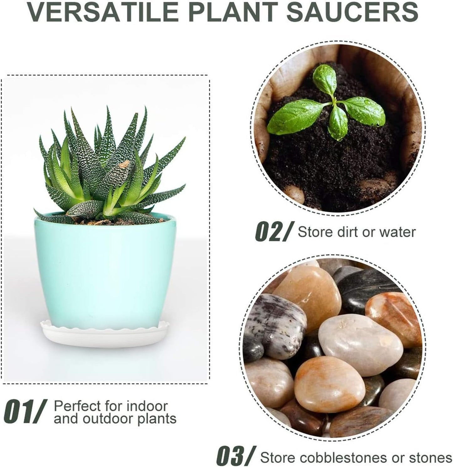OFiSEXPT Plant Saucer Set, 13 Pcs Plant Trays, 6, 8, 10 Inch Durable Plastic White Round Plant Pot Trays, Drip Trays for Indoor and Outdoor Garden