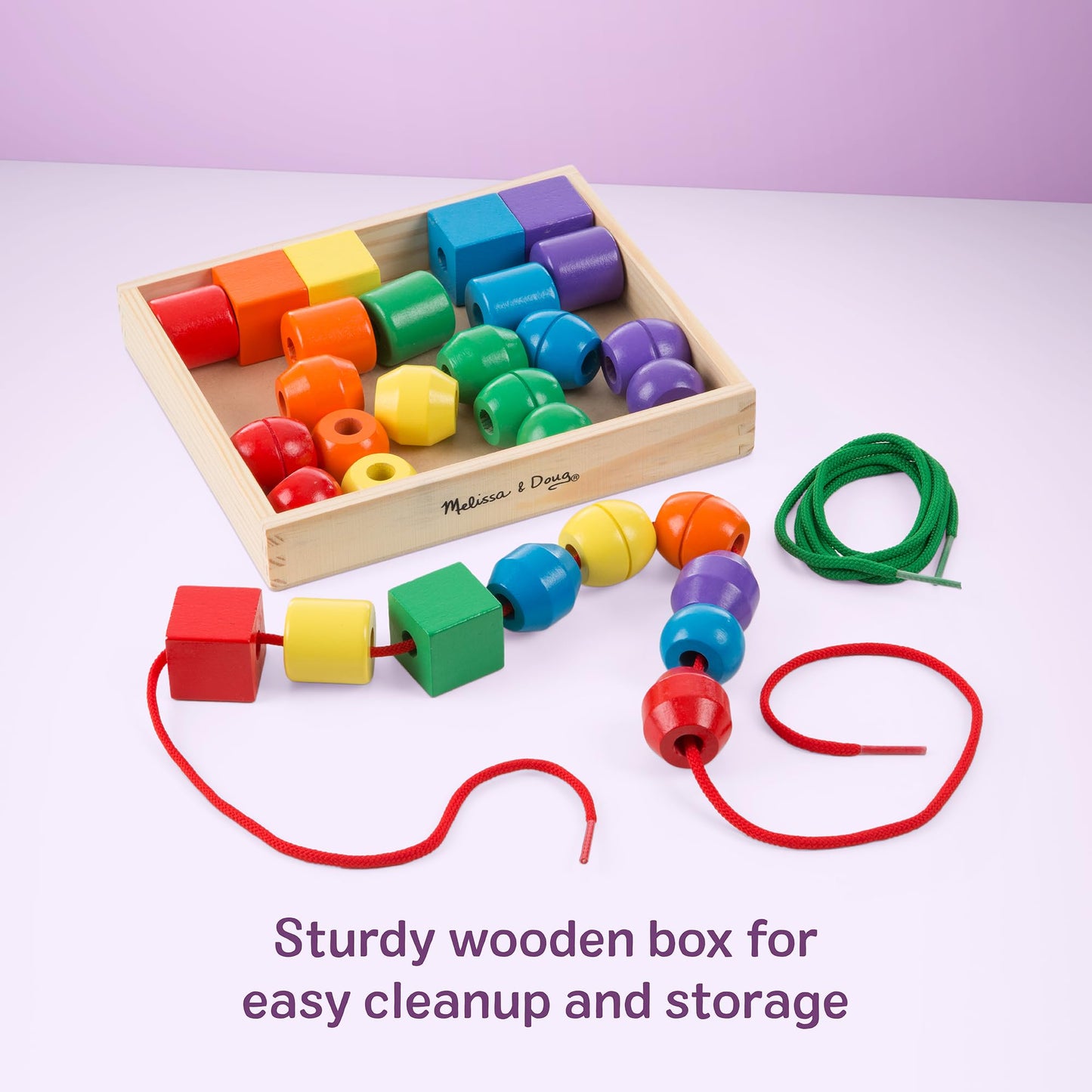 Melissa & Doug Primary Lacing Beads - Educational Toy with 30 Wooden Beads and 2 Laces for Toddlers, Fine Motor Skills Lacing Toys for Toddlers and Kids Ages 3+