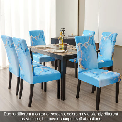 JQinHome Ink Art Painting Chair Covers for Dining Room Set of 6, High Stretch Removable Washable Parsons Chair Slipcover for Home Party Hotel Wedding Ceremony (Blue Marble,6PCS)