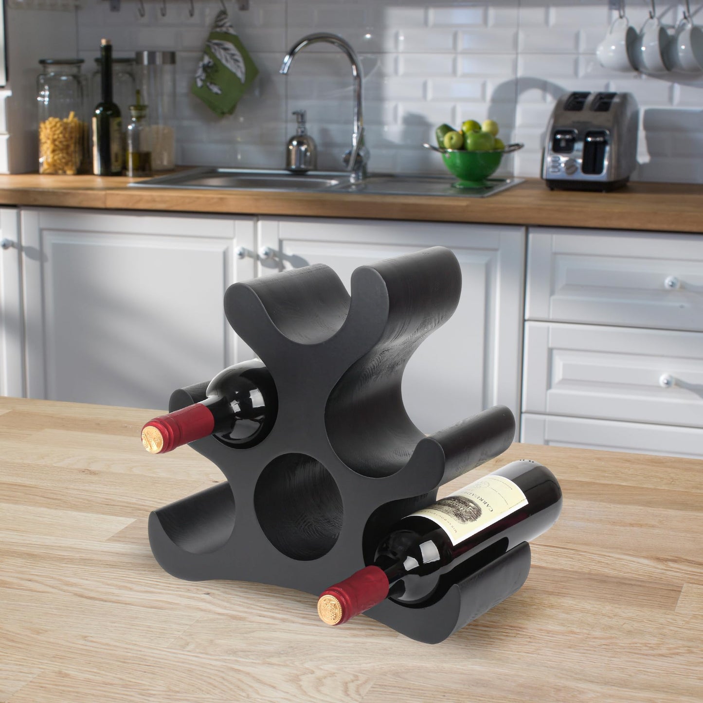 TRUDING Countertop Wine Rack - 6 Bottle Wooden Wine Rack - Freestanding Wine Bottle Holder Stand - Wine Storage Rack for Cabinet Pantry Bar Kitchen