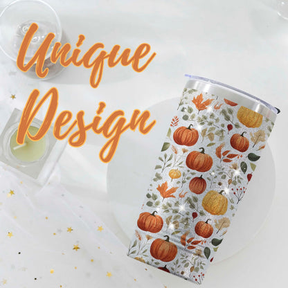 Onebttl Pumpkin Gifts for Women, Men, Cool 20oz Stainless Steel Skinny Tumbler with Lid & Straw, Unique Gift for Pumpkin Lovers - All-over Print
