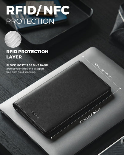 VULKIT Passport Wallet Premium Nappa Leather RFID Blocking Travel Wallet for Men & Women