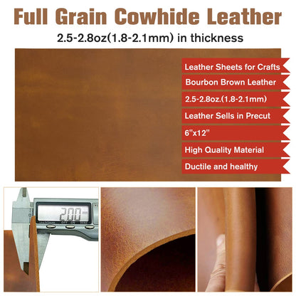 Thick Leather Sheets for Crafts Tooling Leather Square 1.8-2.1mm Full Grain Leather Pieces Genuine Cowhide Leather for Crafts Sewing Hobby Workshop Bourbon Brown 6"x12"