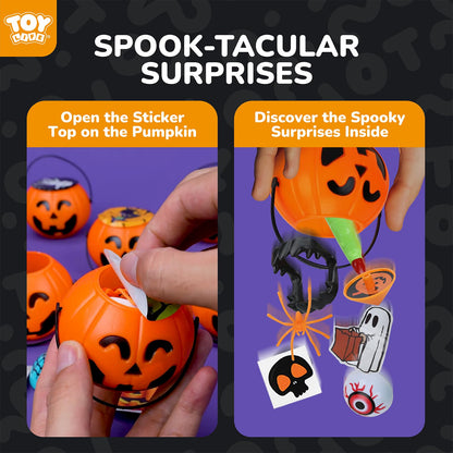 TOY Life Halloween Toys Prefilled Pumpkins Buckets Halloween Party Favors for Kids Bulk, 162Pcs Halloween Pinata Stuffers Mini Bucket Goodies Bag Classroom Prizes Trick or Treats