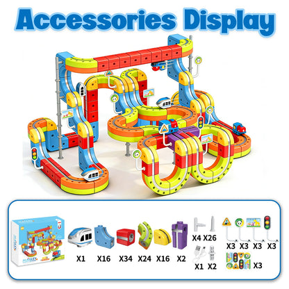 Electric Magnetic Train Toys Set- Flexible Race Track for Kids 3 4 5 6 7 8,stem Gravity Magnetic Roller Car Track for Toddlers,3D Infinity Cube Track Learning Gift Anti-Gravity Design,141 Pcs/2 car