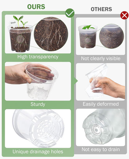 homenote 4/5/6.7 Inch Clear Nursery Pots 18 Pack with Drainage and Plant Saucers, Variety Pack Rigid High-Transparency Plastic Nursery Pots for Plants, Planter Nursery Pots with Drainage Holes