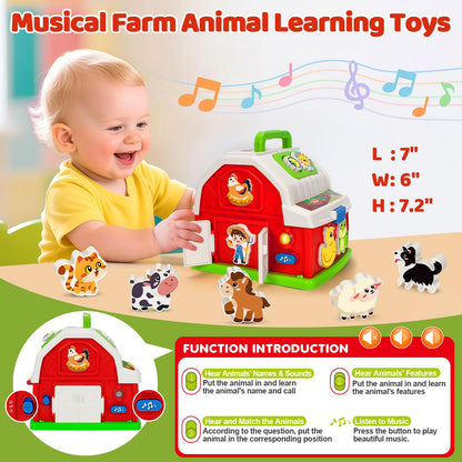 Montessori Toys for 1 2 3 Year Old Boys Girls, Musical Barn Farm Animal set for Toddler, Shape Sorting Educational Toy for Baby 12-18 Month, Learning Fine Motor Skills, Christmas Birthday Easter Gifts