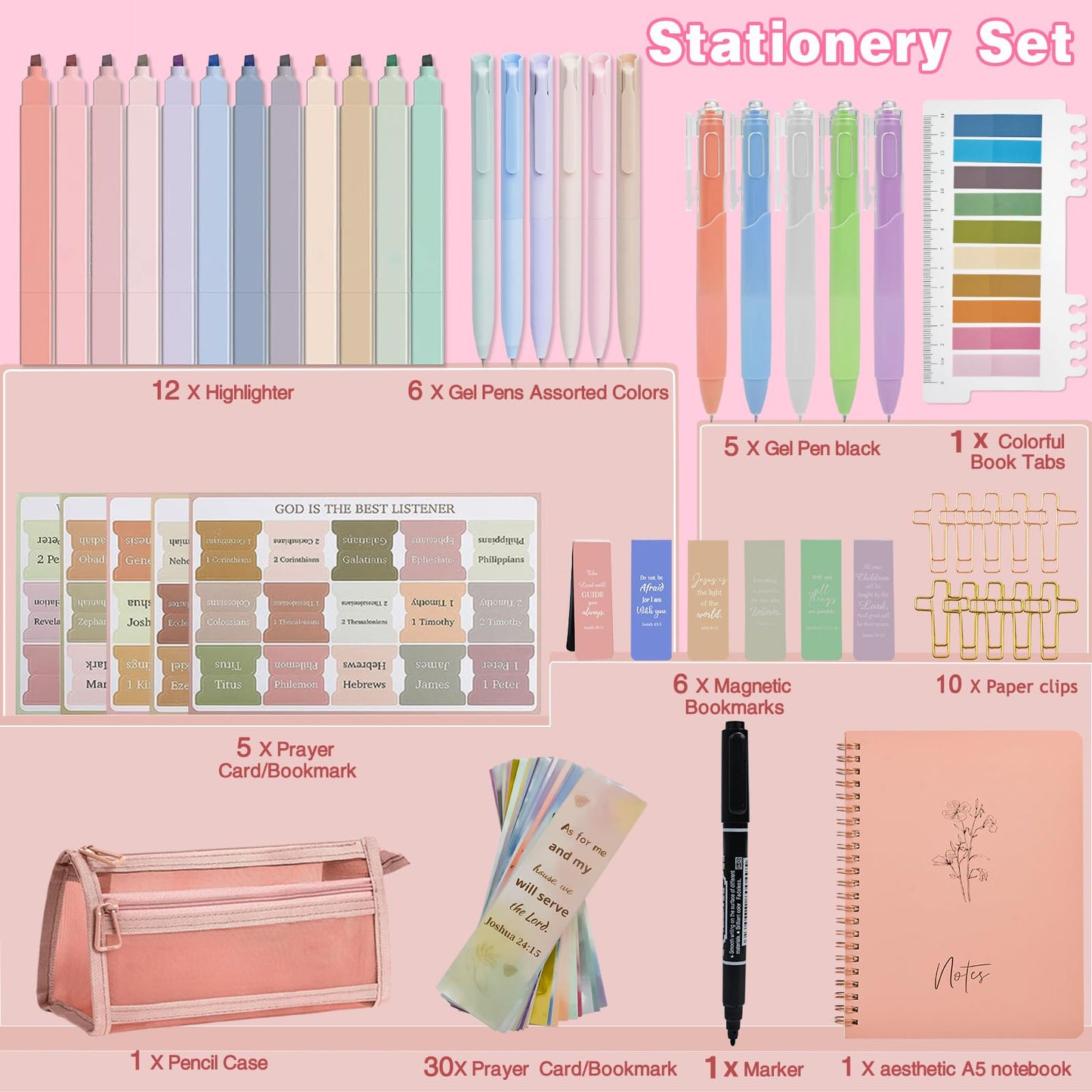 HRFGWDD Bible Study Supplies [78 PCS] for Women - Bible Journaling Kit with No Bleed Highlighters & Pens, Bible Tabs Set and Bible Verse Gifts for Scripture Study