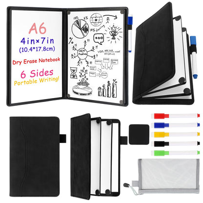 Feifeiya 6 Sides Dry Erase Notebook Portable White Board 5"x7"(a6) Mini Dry Erase White Board Notebook Foldable Anti-ghosting Surface for Office, School, Study, Travel & Business Meeting Planning