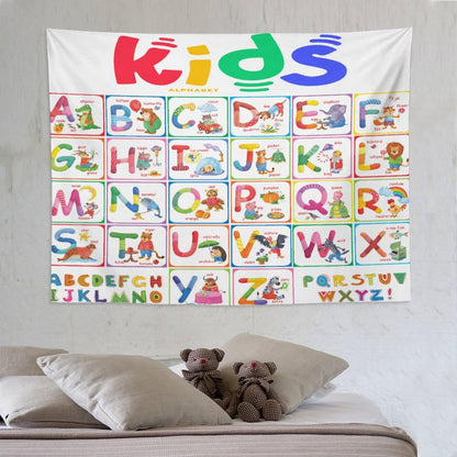 DDCBNS Learning ABC Tapestry,Cartoon Animals Alphabet for Kids Boys Girls,Funny Educational Tapestry Wall Hanging Home Décor for Nursery Study Classroom Bedroom Living Room 80" x 60"