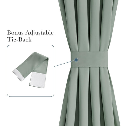 PONY DANCE Sage Green Back Door Curtains for Door Window, 100% Blackout Dual Rod Pocket Privacy French Curtain for Kitchen, Thermal Insulated Small Window Drapes for Classroom, W25 x L40, 1 Panel