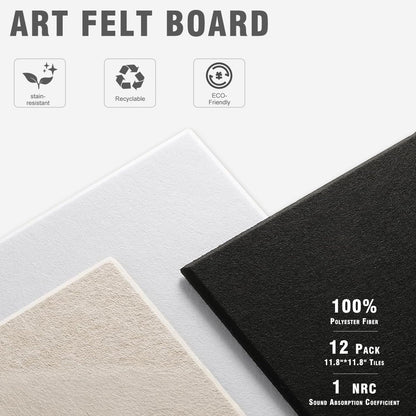 Large Cork Bulletin Board Wall - 48" x 36" Felt Pin Board TSJ OFFICE 12 Pack Tiles Set with 50 Pushpins & Safe Removable Adhesive Tabs, Corkboard for Office Home Office Decor Classroom Display - Black