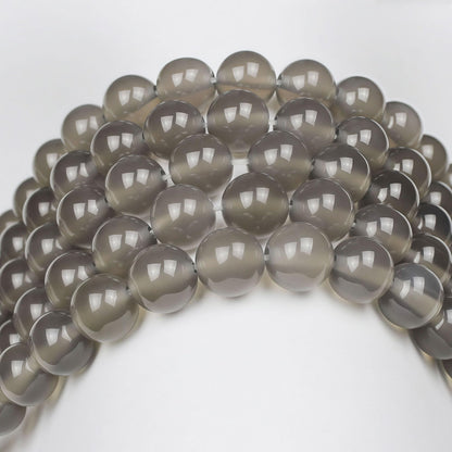 MJDCB 7A Natural Grey Agate Gemstone Round Stone Beads for Jewelry Making DIY Bracelet Necklace (12mm)