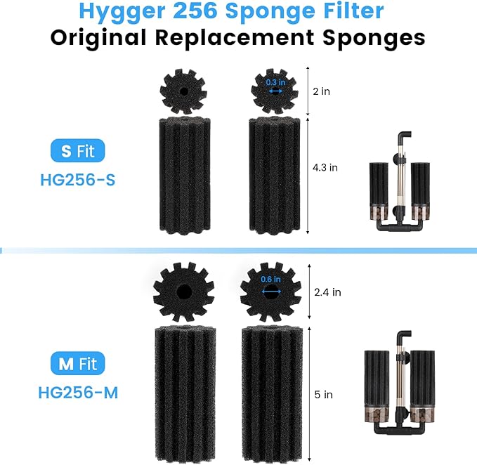 hygger Pack of 4 Replacement Sponges for Aquarium Vertical Stripes Double Sponge Filter (S)