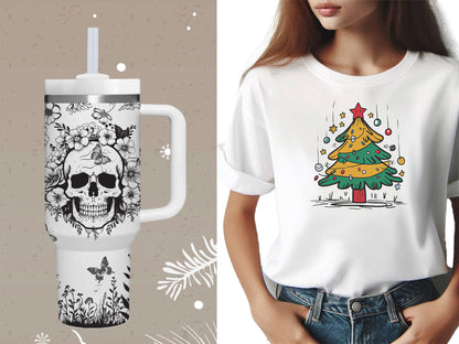 AMZUShome 40 OZ Goth Skulls Tumbler with Handle.Skull Lover Tumblers Gift.Unique Birthday Christmas Halloween Goth Skull Cup Gifts.40 OZ skulls Tumbler Gifts for Women.