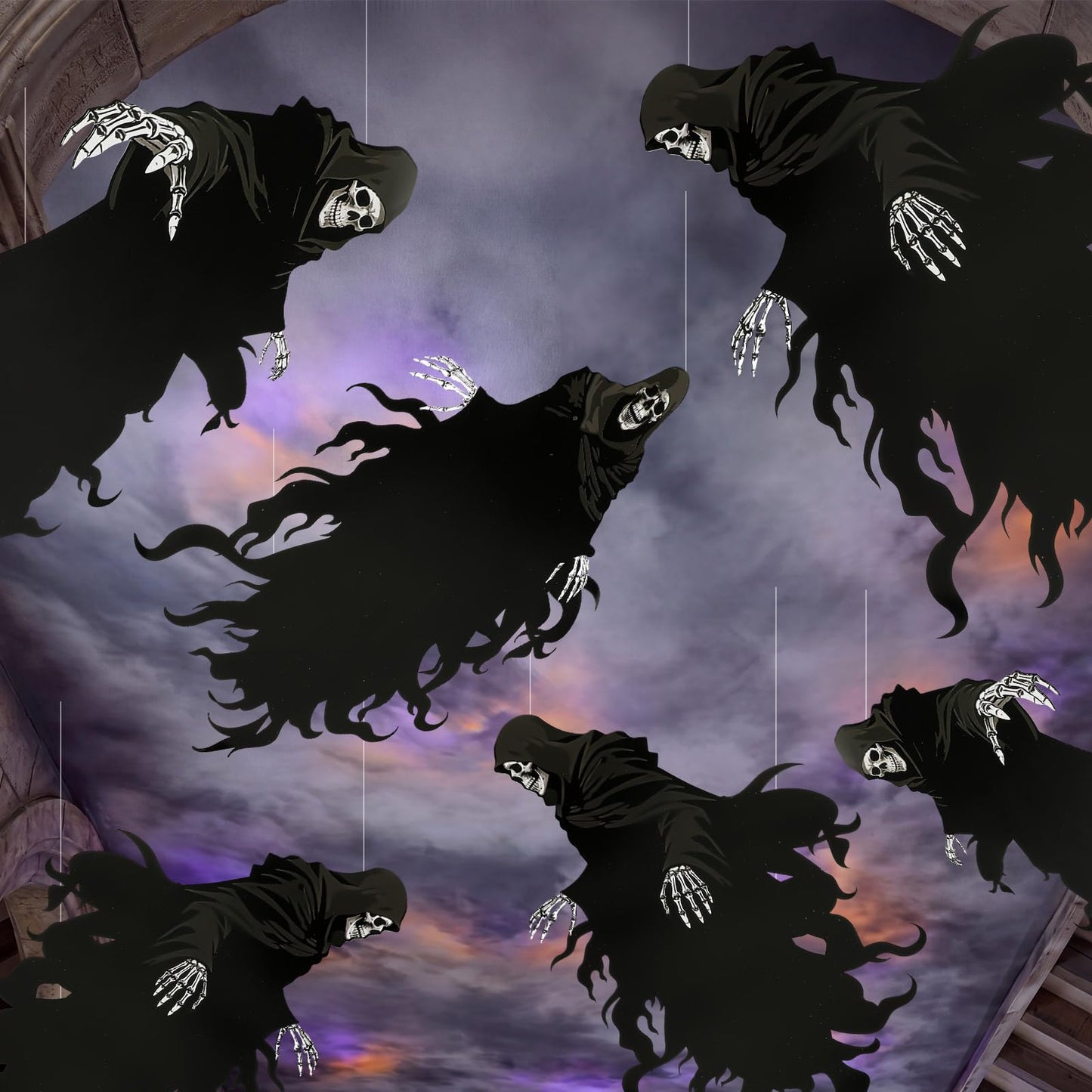 Preboun 20 Pcs Grim Reaper Hanging Decorations Magical Wizard Party Decorations Wizard Theme Birthday Paper Ceiling Streamers Spooky Ornaments for Kids School Classroom Birthday Halloween