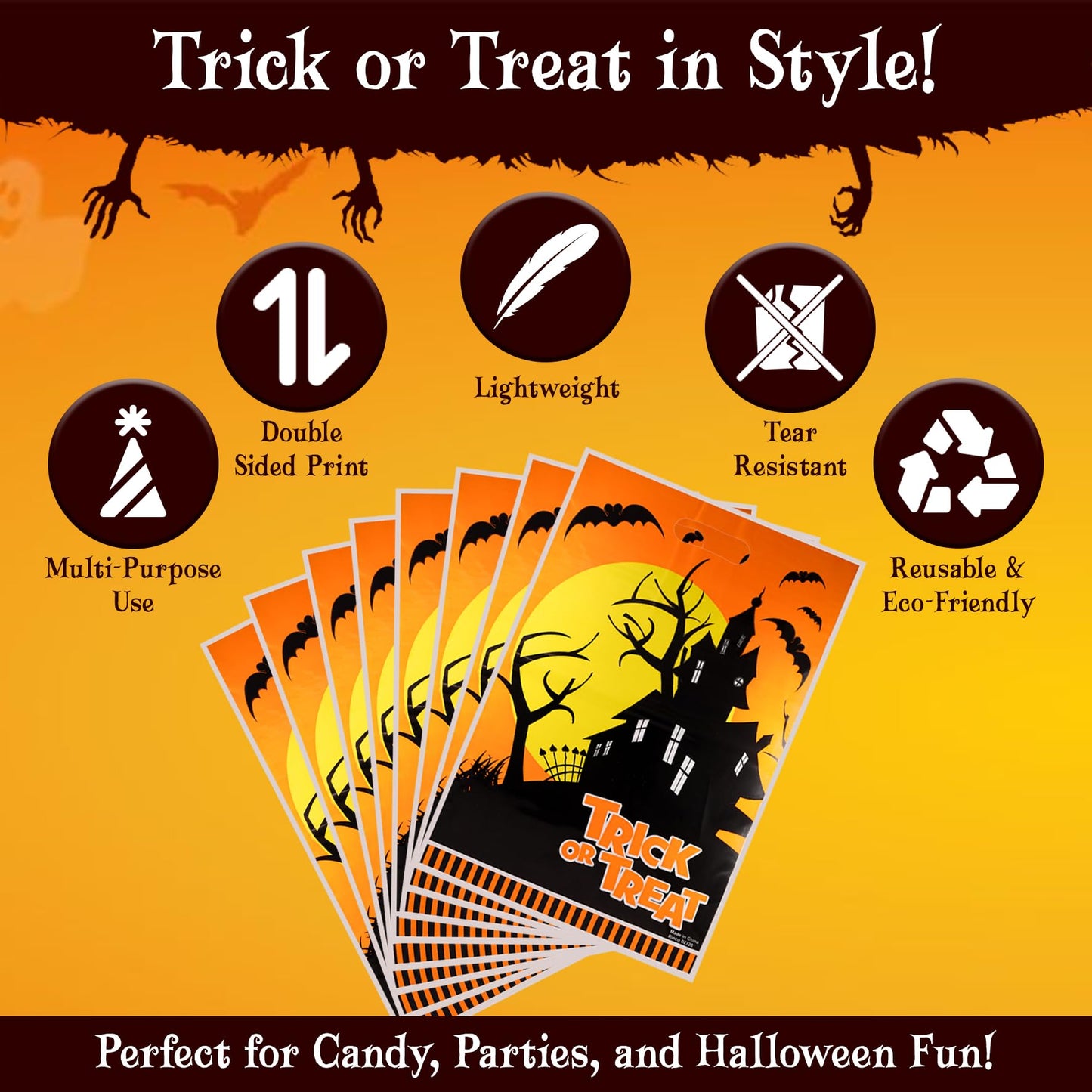 Srenta Halloween Bags - 50 Piece Set, 11x17 Inches, Plastic, Candy, Goody, Gift, Party Favor Supplies