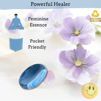 Anaya Agate Blue Onyx Worry Stones Certified Crystal Thumb Worry Stone for Anguish, Relaxing and Soothing Balance Stones for Meditation, Stress Relief Crystals and Healing Stones for Men, Women