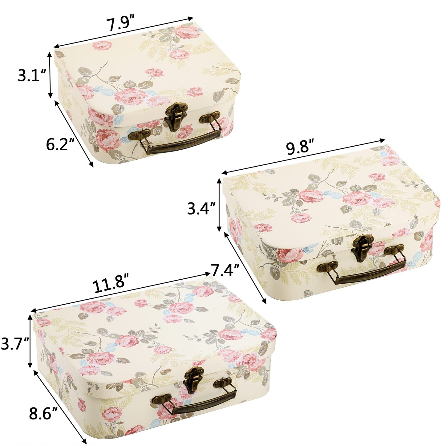 Fasmov 3 Pack Paperboard Suitcases Storage Box Decorative Boxes Storage Gift Boxes With Lids for Photo Storage Home Decoration, Wedding, Birthday, Anniversary, Light Yellow