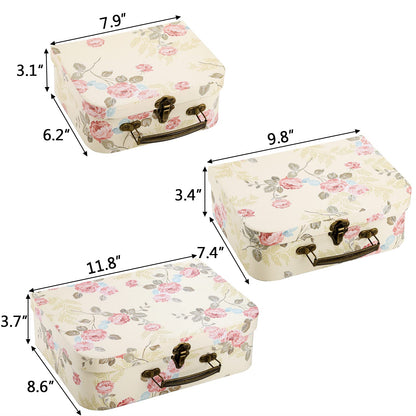 Fasmov 3 Pack Paperboard Suitcases Storage Box Decorative Boxes Storage Gift Boxes With Lids for Photo Storage Home Decoration, Wedding, Birthday, Anniversary, Light Yellow