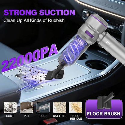 Handheld Car Vacuum Cleaner, 4-in-1 Cordless Vacuum Cleaner, 22000PA High Power Portable Car Vacuum with Brushless Motor, for Home, Office, Camping (Silver Purple)