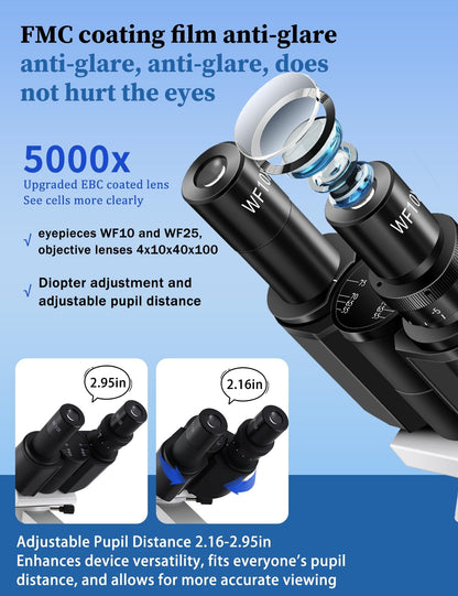 Microscope for Adults WF10x and WF25x eyepieces Compound Microscope with Microscope Slides, Microscope Kit for Kids Students Home School