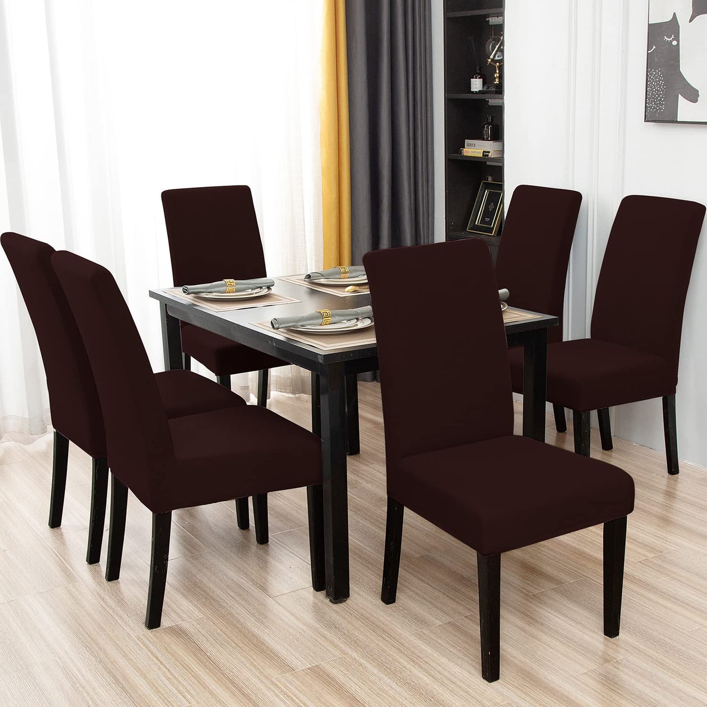 Keyroal Dining Room Chair Covers Set of 4, Stretch Solid Color Parsons Chair Slipcovers Spandex Removable Washable Kitchen Chair Protector Cover for Dining Room, Hotel, Ceremony(Coffee)