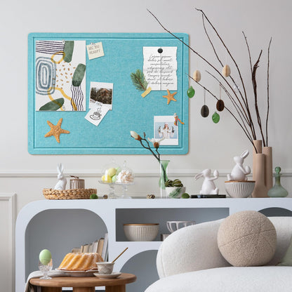 Lightomorrow Bulletin Board, 24 x 18 inches Felt Board Decorative Pin Board, Cork Board Alternative for Wall, Foldable Self-Adhesive Vision Board Mood Board with 20 Pushpins - Turquoise Blue