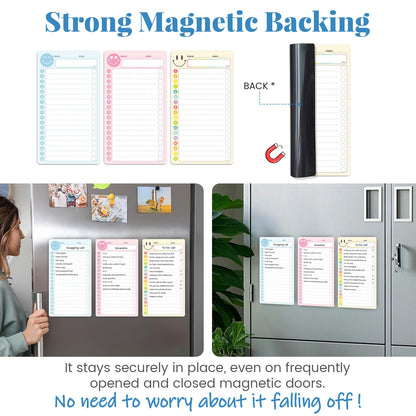 JJPRO Magnetic Multi-Functional to Do List for Fridge - 10" x5.5“ Home Checklist for Kids and Teens,Daily Checklist for Toddlers,Magnetic to Do List for Refrigerator-Blue,Pink&Yellow