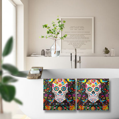 Cneztholim Day of The Dead Hand Towels Mexican Skull Kitchen Dish Towel Halloween Skeleton Floral Bathroom Towels Soft Absorbent Towel Set with Birds for Home Decor