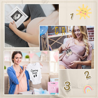 Canlierr 9 Pcs Pregnancy Announcement Set Pregnancy Reveal Ideas Felt Letter Board Baby Bodysuit Booties Photo Frame Bear Plush Wood Blocks for Coming Soon Baby Announcement(Black)