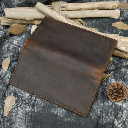 LUUFAN Men's Vintage Genuine Leather Long Bifold Wallet With Zipper Pocket